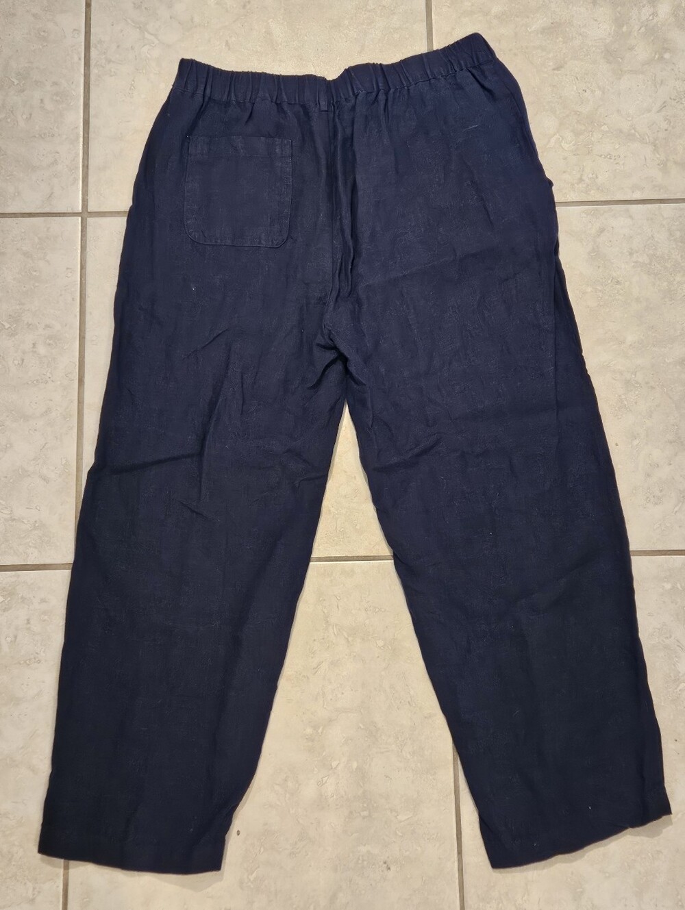 Quince Dark Blue 100% Linen SZ M Pull On Relaxed Fit Cropped Casual Pants - Picture 3 of 13